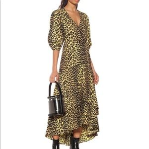 Ganni Leopard Puff Sleeve Wrap Dress